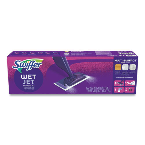 Wetjet Mop Starter Kit With 10 Pads And 1 Cleaner, 11.3 X 5.4 Head, Silver Handle.