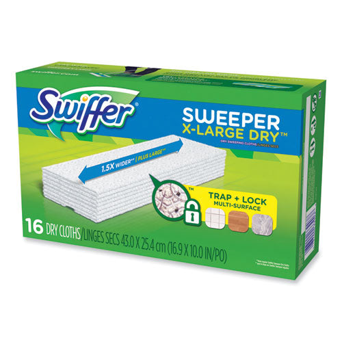 Sweeper Xl Dry Refill Cloths, 16.9" X 9.8", White, 16/box.