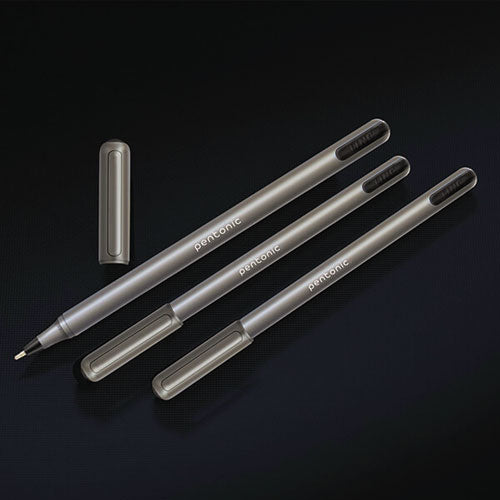 Pentonic Ballpoint Pen, Stick, Medium 1 Mm, Black Ink, Charcoal Gray Barrel, 25/pack
