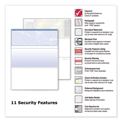 Security Business Checks, 11 Features, 8.5 X 11, Blue Marble Top, 500/ream.