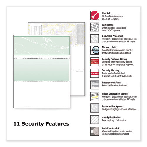 Standard Security Check, 11 Features, 8.5 X 11, Green Marble Top, 500/ream.