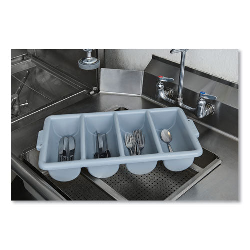 Cutlery Bin, 4 Compartments, Plastic, 11.5 X 21.25 X 3.75, Plastic, Gray.