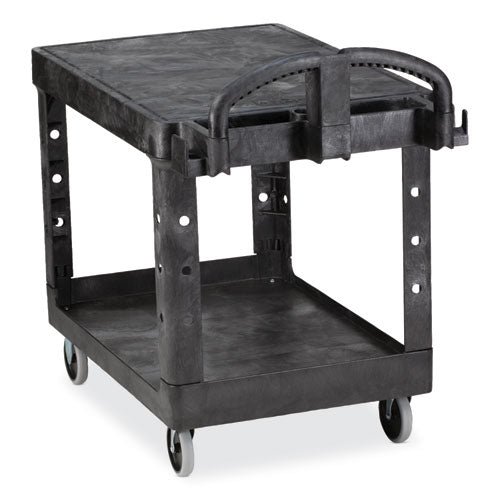 Flat Shelf Utility Cart, Plastic, 2 Shelves, 500 Lb Capacity, 19.19" X 37.88" X 33.33", Black.