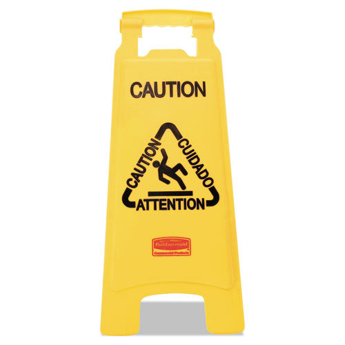 Multilingual "caution" Floor Sign,  11 X 12 X 25, Bright Yellow.
