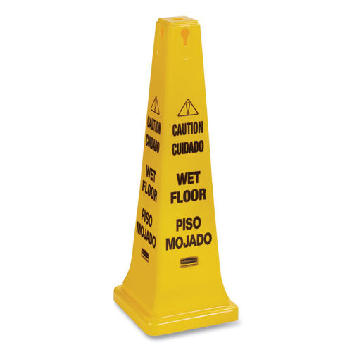 Multilingual Wet Floor Safety Cone, 12.25 X 12.25 X 36.