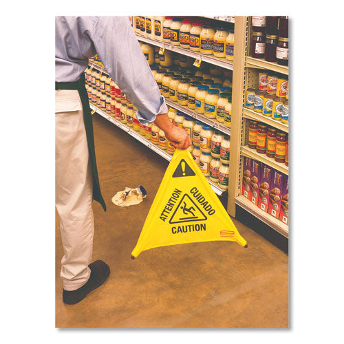 Multilingual Pop-up Wet Floor Safety Cone, 21 X 21 X 30, Yellow.