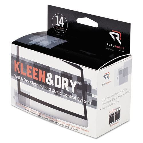 Two Step Screenkleen Wet And Dry Cleaning Wipes, 5 X 5, Unscented, 14/box.