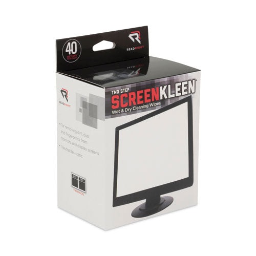 Two Step Screenkleen Wet And Dry Cleaning Wipes, 5 X 5, Unscented, 40/box.