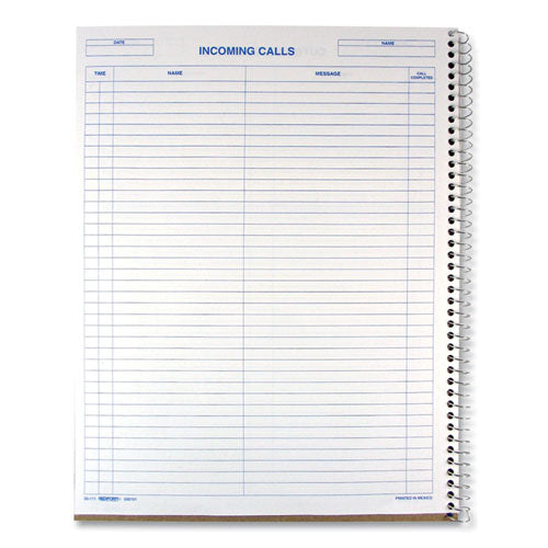 Wirebound Call Register, One-part (no Copies), 11 X 8.5, 100 Forms Total.