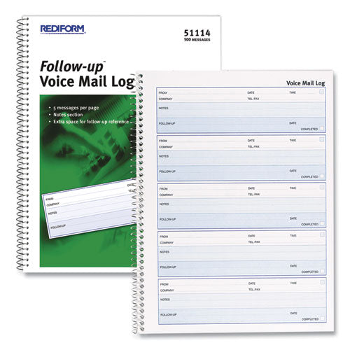 Follow-up Wirebound Voice Mail Log Book, One-part (no Copies), 7.5 X 2, 5 Forms/sheet, 500 Forms Total.