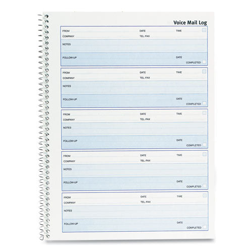 Follow-up Wirebound Voice Mail Log Book, One-part (no Copies), 7.5 X 2, 5 Forms/sheet, 500 Forms Total.