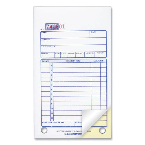 Sales Book, 12 Lines, Two-part Carbonless, 3.63 X 6.38, 50 Forms Total.