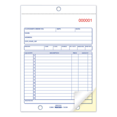 Sales Book, 15 Lines, Two-part Carbonless, 5.5 X 7.88, 50 Forms Total.