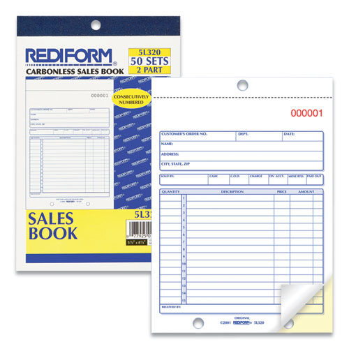 Sales Book, 15 Lines, Two-part Carbonless, 5.5 X 7.88, 50 Forms Total.