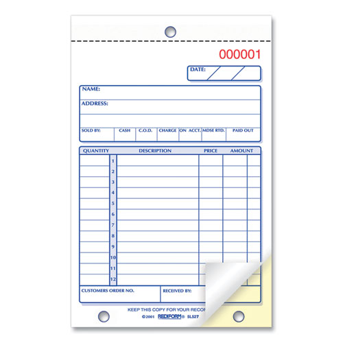 Sales Book, 12 Lines, Two-part Carbonless, 4.25 X 6.38, 50 Forms Total.