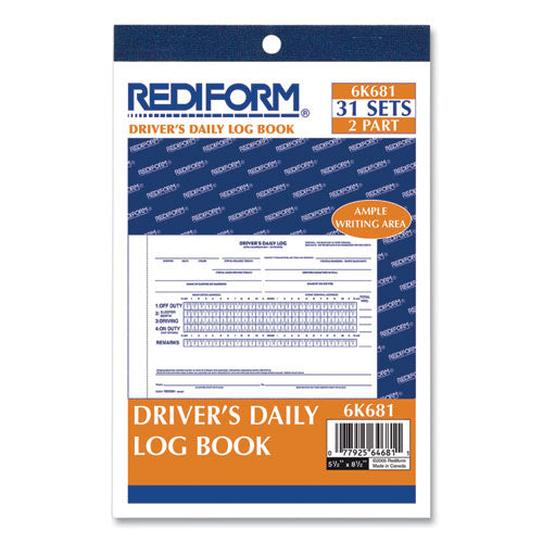 Driver's Daily Log Book With Daily Record And Hours Summary, Two-part Carbonless, 7.88 X 5.5, 31 Forms Total.