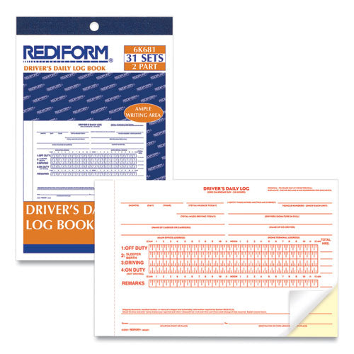 Driver's Daily Log Book With Daily Record And Hours Summary, Two-part Carbonless, 7.88 X 5.5, 31 Forms Total.