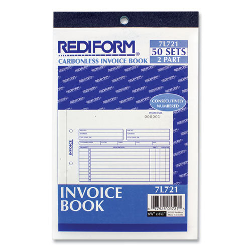 Invoice Book, Two-part Carbonless, 5.5 X 7.88, 50 Forms Total.