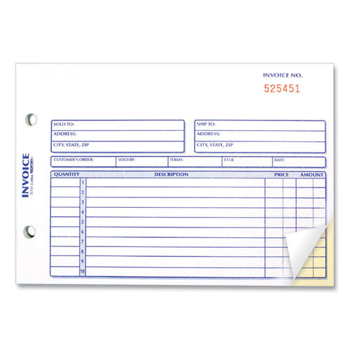 Invoice Book, Two-part Carbonless, 5.5 X 7.88, 50 Forms Total.