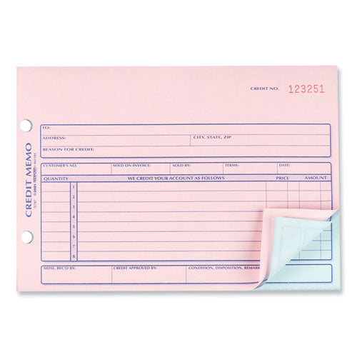 Credit Memo Book, Three-part Carbonless, 5.5 X 7.88, 50 Forms Total.