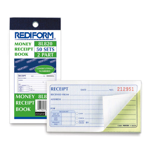 Small Money Receipt Book, Two-part Carbonless, 2.75 X 5, 50 Forms Total.