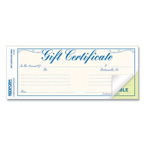 Gift Certificates With Envelopes, 8.5 X 3.67, Blue/gold With Blue Border, 25/pack.