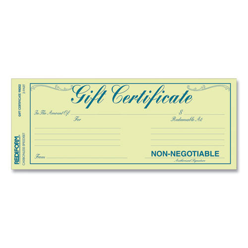 Gift Certificates With Envelopes, 8.5 X 3.67, Blue/gold With Blue Border, 25/pack.