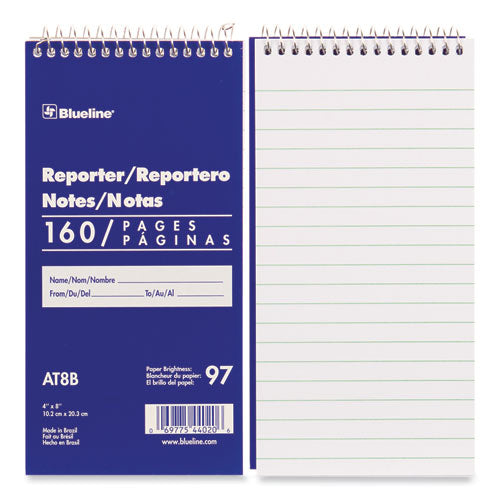 Reporters Note Pad, Medium/college Rule, Blue Cover, 80 White 4 X 8 Sheets.