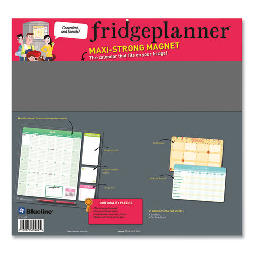 Fridge Planner- Magnetized Monthly Calendar With Pads + Pencil, 14 X 13.5, Yellow/green Sheets, 17-month: Aug 2024 To Dec 2025