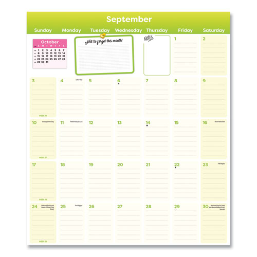 Fridge Planner- Magnetized Monthly Calendar With Pads + Pencil, 14 X 13.5, Yellow/green Sheets, 17-month: Aug 2024 To Dec 2025