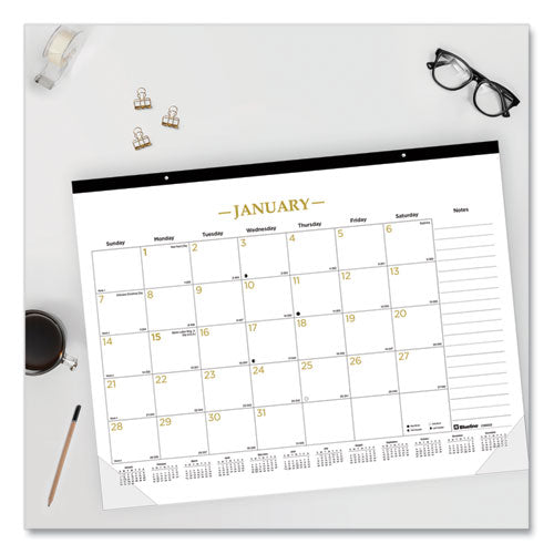 Gold Collection Monthly Desk Pad Calendar,22 X 17, White Sheets, Black Headband, Clear Corners, 12-month (jan To Dec): 2025