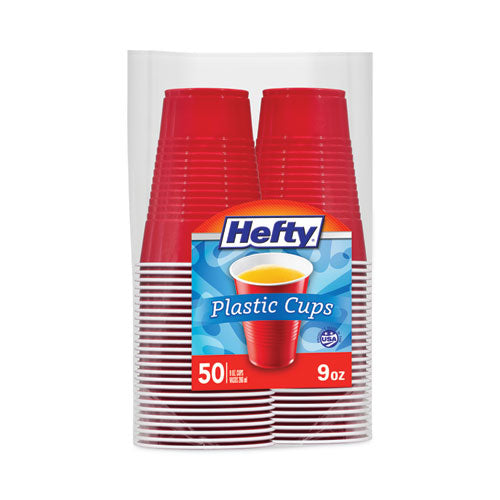 Easy Grip Disposable Plastic Party Cups, 9 Oz, Red, 50/pack, 12 Packs/carton.