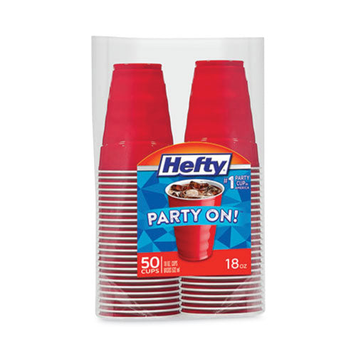 Easy Grip Disposable Plastic Party Cups, 18 Oz, Red, 50/pack, 8 Packs/carton.