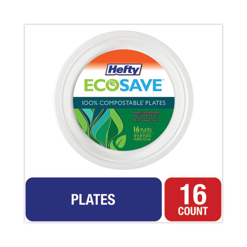 Ecosave Tableware, Plate, Bagasse, 10.13" Dia, White, 16/pack.