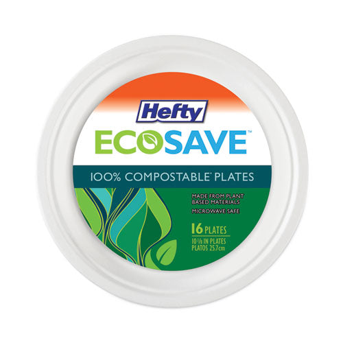 Ecosave Tableware, Plate, Bagasse, 10.13" Dia, White, 16/pack.