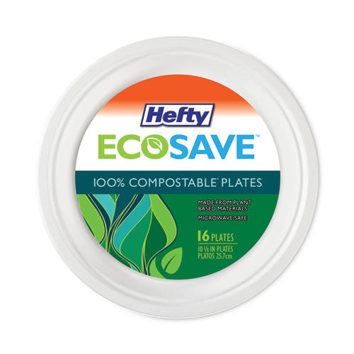 Ecosave Tableware, Plate, Bagasse, 10.13" Dia, White, 16/pack, 12 Packs/carton.