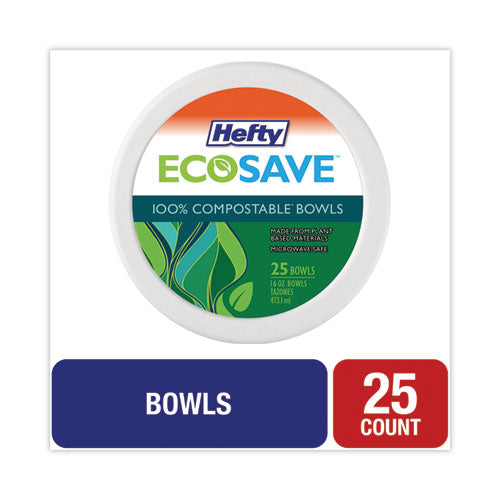 Ecosave Tableware, Bowl, Bagasse, 16 Oz, White, 25/pack.