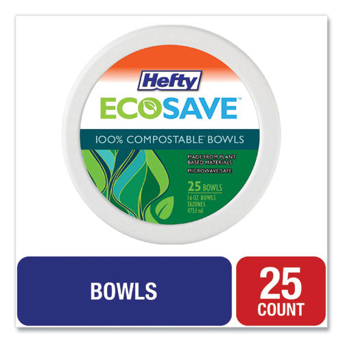 Ecosave Tableware, Bowl, Bagasse, 16 Oz, White, 25/pack, 12 Packs/carton.