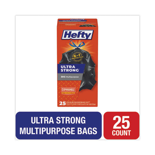 Ultra Flex Waste Bags, Drawstring, 30 Gal, 1.05 Mil, 6" X 2.1", Black, 150/carton.