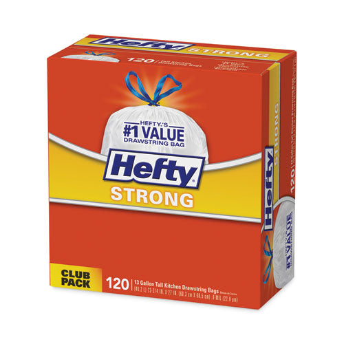 Strong Tall Kitchen Drawstring Bags, 13 Gal, 23.75" X 27", White, 90 Bags/box, 3 Boxes/carton.