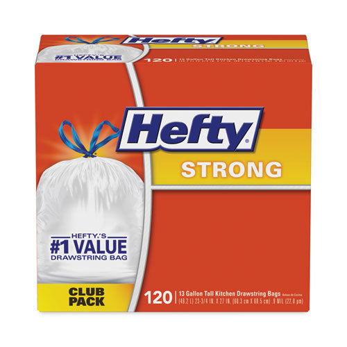 Strong Tall Kitchen Drawstring Bags, 13 Gal, 23.75" X 27", White, 90/box.
