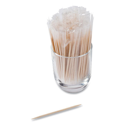 Mint Cello-wrapped Wood Toothpicks, 2.5", Natural, 1,000/box, 15 Boxes/carton.