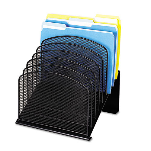 Onyx Mesh Desk Organizer With Tiered Sections, 8 Sections, Letter To Legal Size Files, 11.75" X 10.75" X 14", Black.