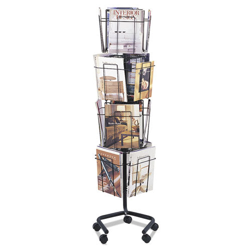 Wire Rotary Display Racks, 16 Compartments, 15w X 15d X 60h, Charcoal.