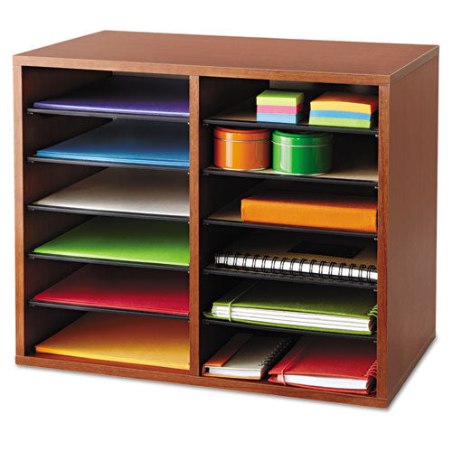Fiberboard Literature Sorter, 12 Compartments, 19.63 X 11.88 X 16.13, Cherry.