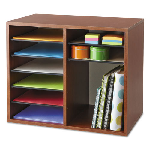 Fiberboard Literature Sorter, 12 Compartments, 19.63 X 11.88 X 16.13, Cherry.