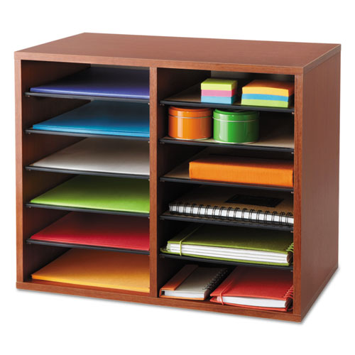 Fiberboard Literature Sorter, 12 Compartments, 19.63 X 11.88 X 16.13, Cherry.