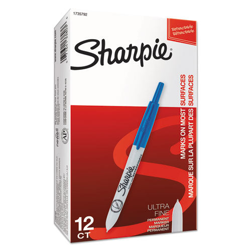 Retractable Permanent Marker, Extra-fine Needle Tip, Blue.