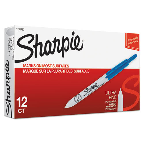 Retractable Permanent Marker, Extra-fine Needle Tip, Blue.