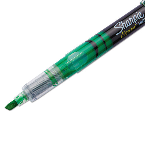 Liquid Pen Style Highlighters, Fluorescent Green Ink, Chisel Tip, Green/black/clear Barrel, Dozen.